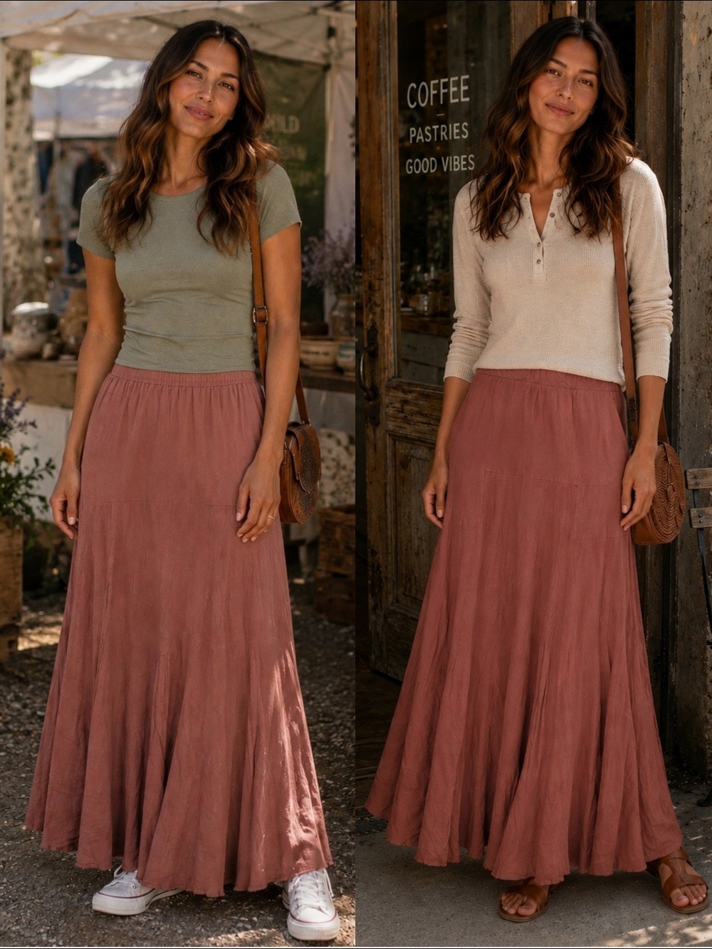 Chadwicks Brown Crinkle Cotton Maxi Skirt Boho Cottagecore Prairie Size M - Picture 2 of 7